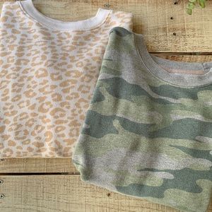 Get both Time and Tru crew neck sweatshirts together camo and animal print